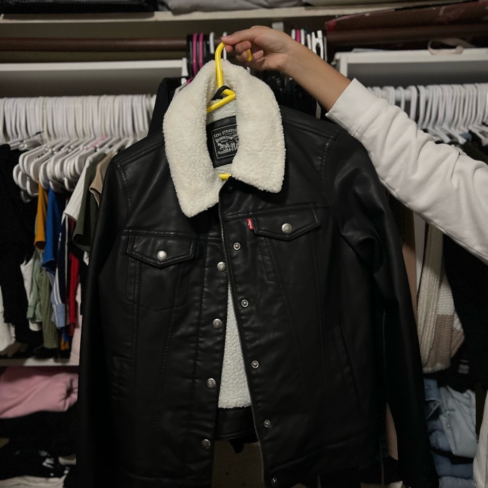 Levi's Black Faux Leather Jacket with Sherpa Collar
